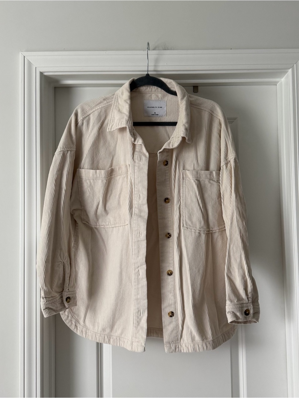 Celebrity Pink Ribbed Cream Shacket